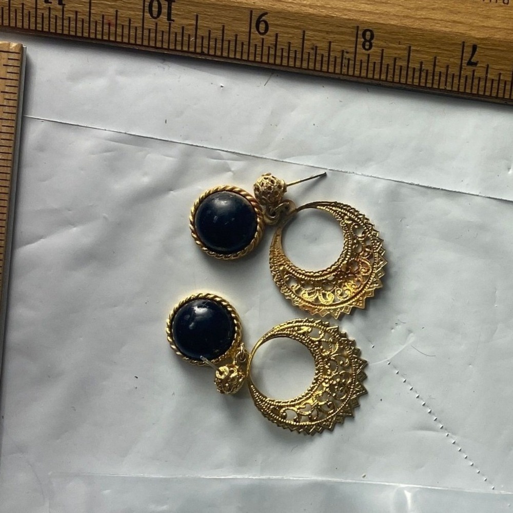 Gold Tone‎ Black Stone Dangle Drop Earrings Fashion Costume Jewelry